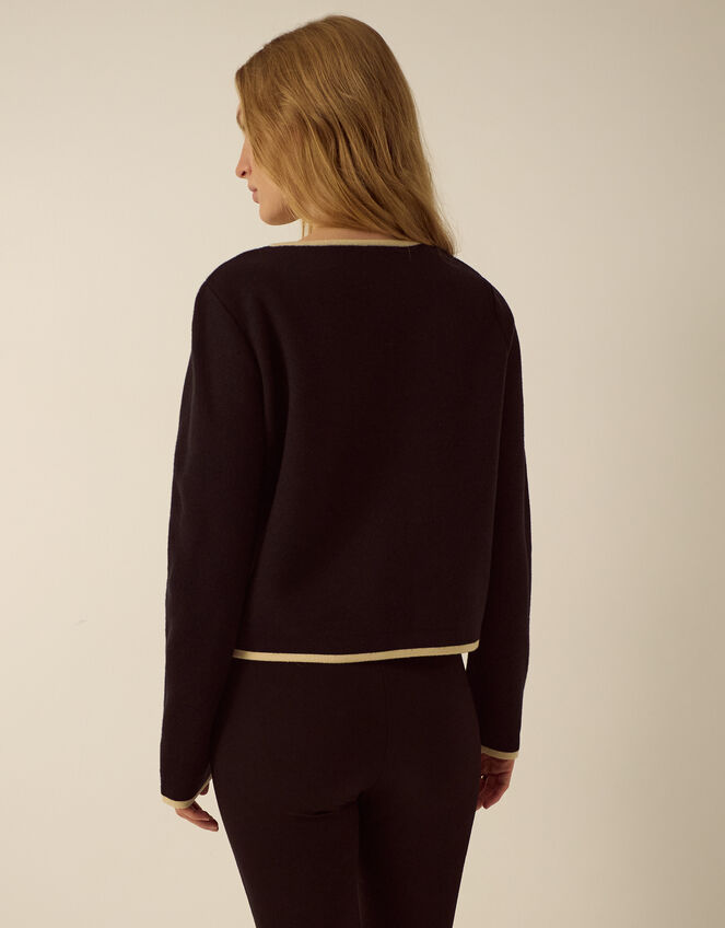Monsoon x Queens of Archive Paris Round Neck Bow Contrast Cardigan​, Black (BLACK), large