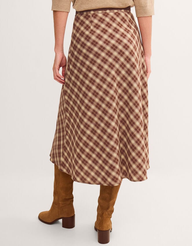 Frankie Check Print Midi Skirt, Brown (BROWN), large
