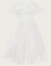 Bella Sequin Flower Communion Dress, White (WHITE), large
