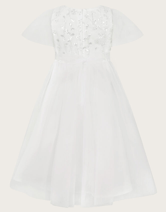 Bella Sequin Flower Communion Dress, White (WHITE), large