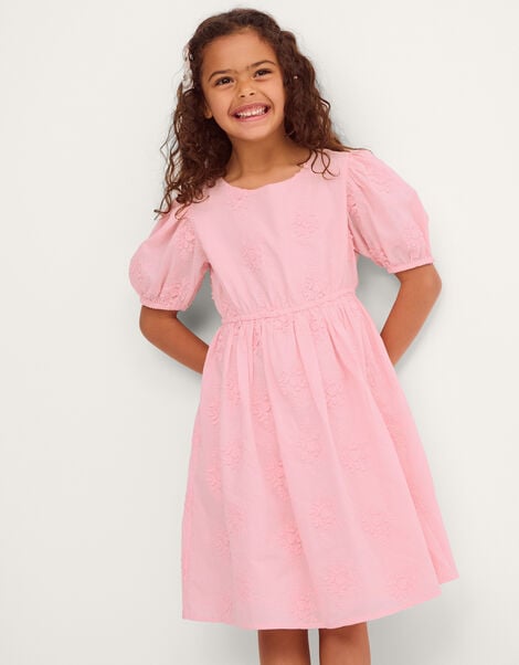Puff Sleeve Floral Embroidered Dress, Pink (PINK), large