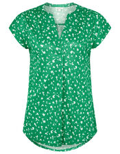 Candra Printed Top in Pure Linen, Green (GREEN), large