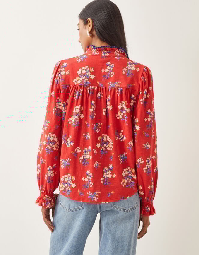 Sarah Frill Floral Print Shirt, Red (RED), large