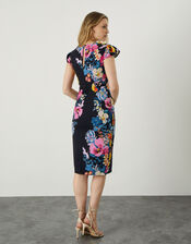 Ava Floral Shift Dress in Recycled Polyester, Blue (NAVY), large