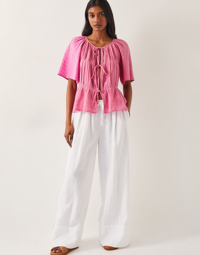 Marlee Short Sleeve Tie-Front Top, Pink (PINK), large