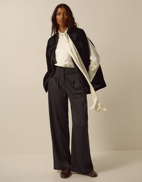 Maisie Satin Wide Leg Trousers, Black (BLACK), large