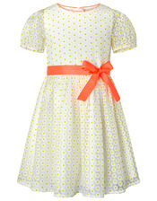 Daisy Puff Sleeve Dress, White (WHITE), large
