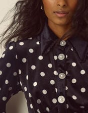Shay Polka Dot Velvet Midi Dress, Black (BLACK), large