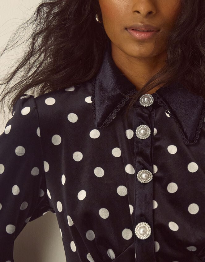 Shay Polka Dot Velvet Midi Dress, Black (BLACK), large