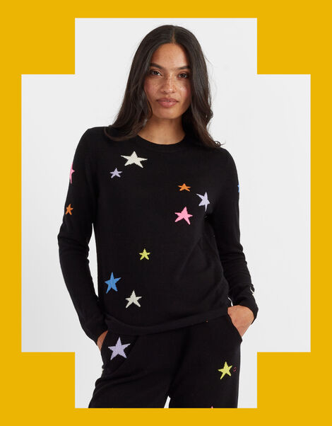 Chinti & Parker Wool Star Jumper, Black (BLACK), large