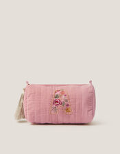 Floral Initial Quilted Beauty Bag, Pink (PINK), large