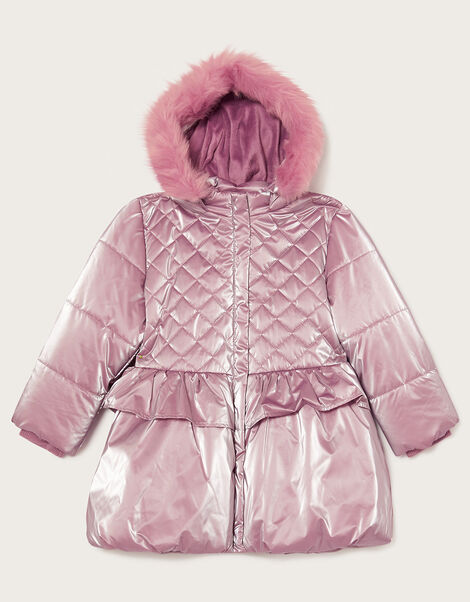 Iridescent Faux Fur Hood Padded Coat Pink, Pink (PINK), large