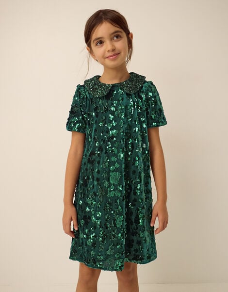 Esmeralda Sequin Collar Party Dress, Green (GREEN), large