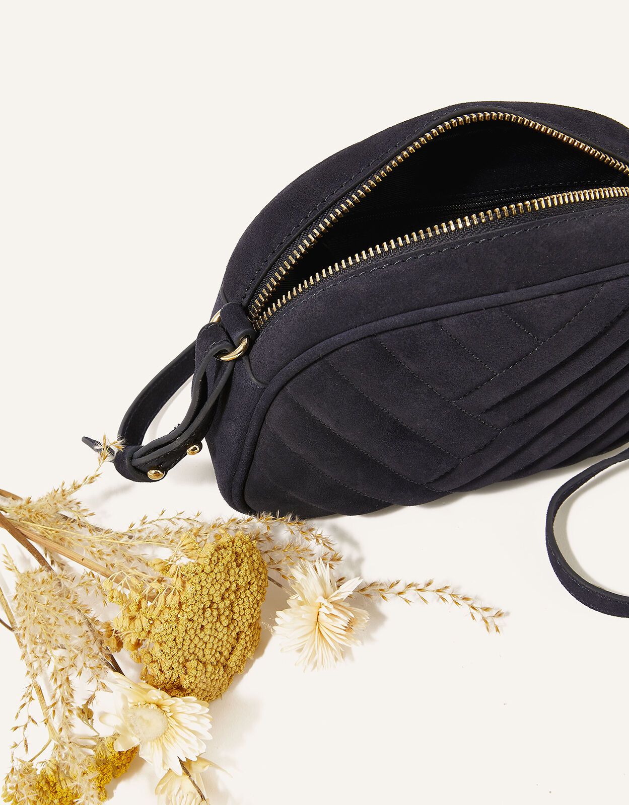 Leather Quilted Camera Bag Blue 