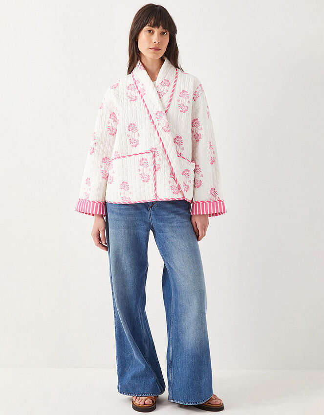 East Millie Floral Print Quilted Jacket, Pink (PINK), large