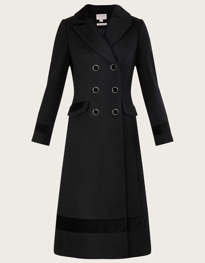Serena Velvet Detail Coat, Black (BLACK), large
