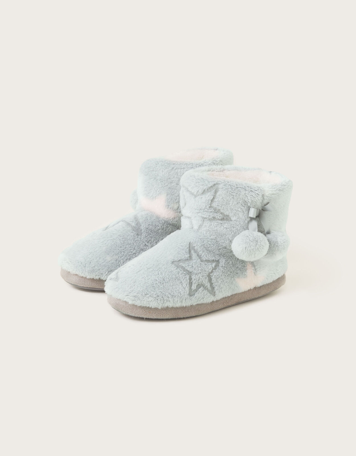 Star Faux Fur Slipper Boots Grey