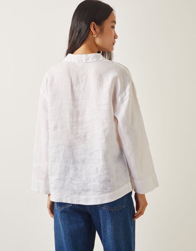 Clover Linen Button Blouse, White (WHITE), large