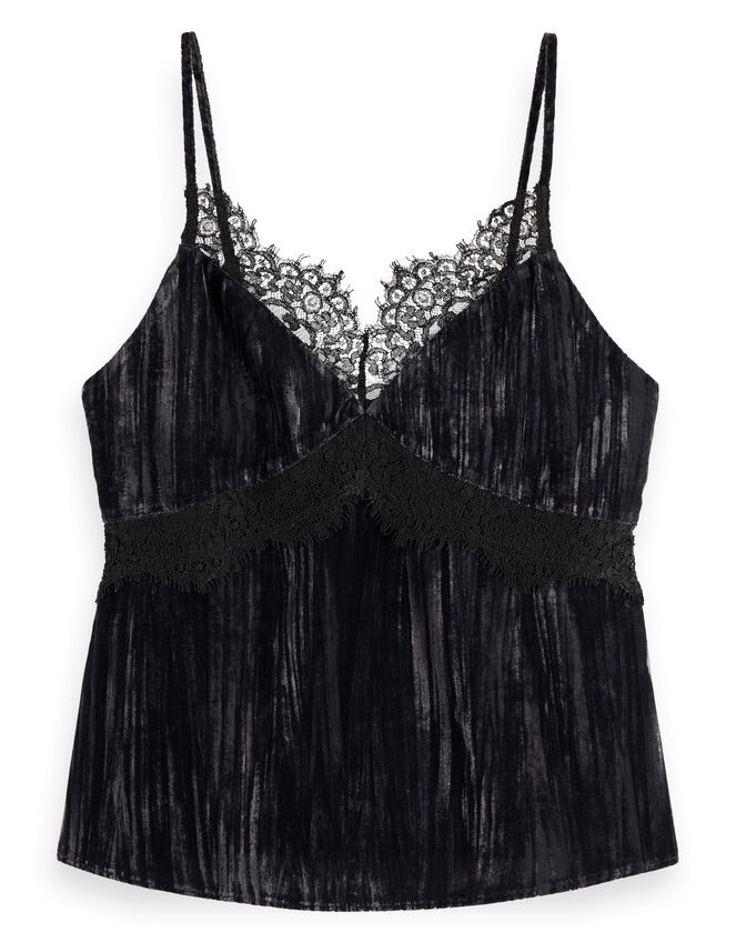 Scotch and Soda Velvet Lace Cami Top, Black (BLACK), large