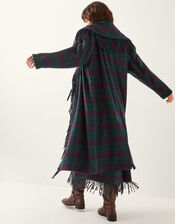 Monsoon x Sarah Corbett-Winder Tartan Fringe Coat, Teal (TEAL), large