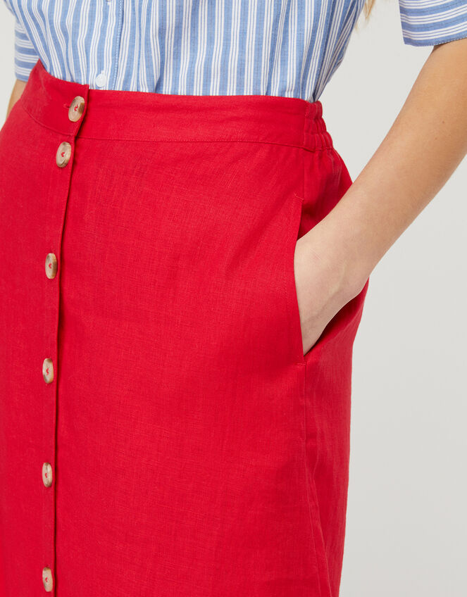 Monika Tiered Midi Skirt in Pure Linen, Red (RED), large
