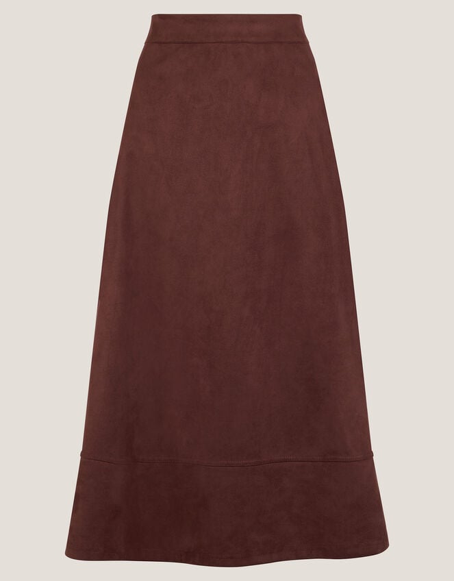 Rowan Suedette A-Line Midi Skirt, Brown (CHOCOLATE), large