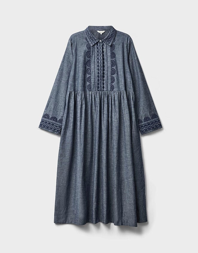 East Shreya Chambray Cotton Shirt Dress, Blue (BLUE), large
