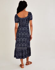 Square Neck Jersey Print Dress , Blue (NAVY), large