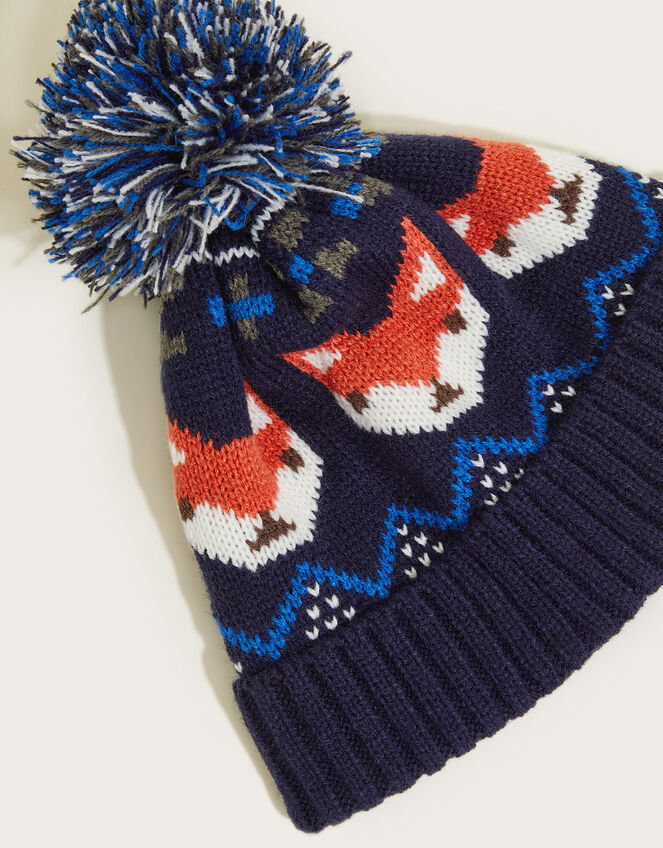 Foxy Fair Isle Beanie Hat, Blue (NAVY), large