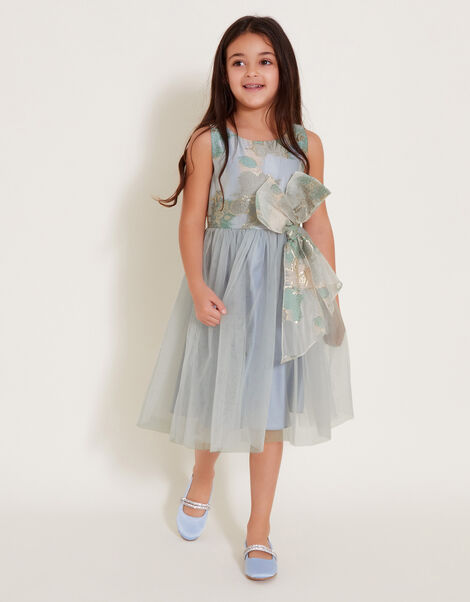 Bennie Bow Jacquard Dress, Blue (BLUE), large