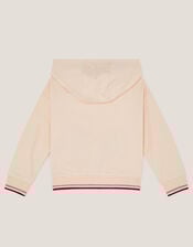 Floral Butterfly Embroidered Zip-Up Hoodie, White (WHITE), large