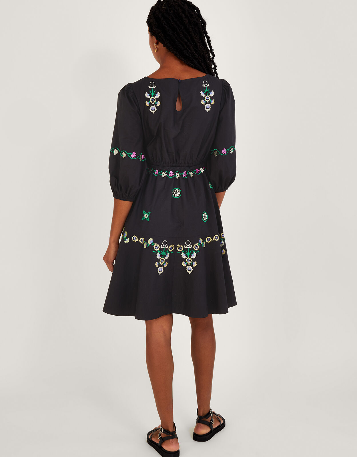Embroidered Tiered Dress Black