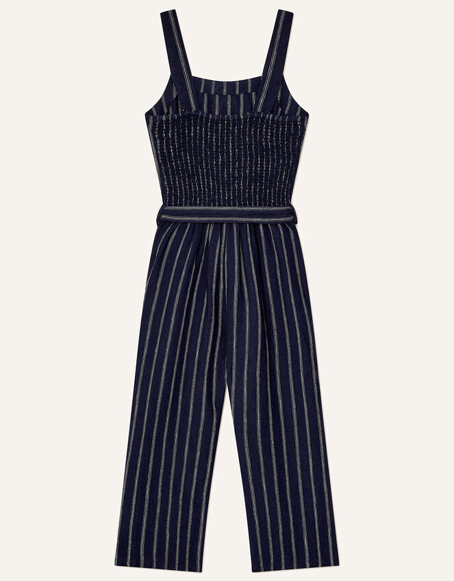 Stripe Jumpsuit in Pure Linen, Blue (NAVY), large