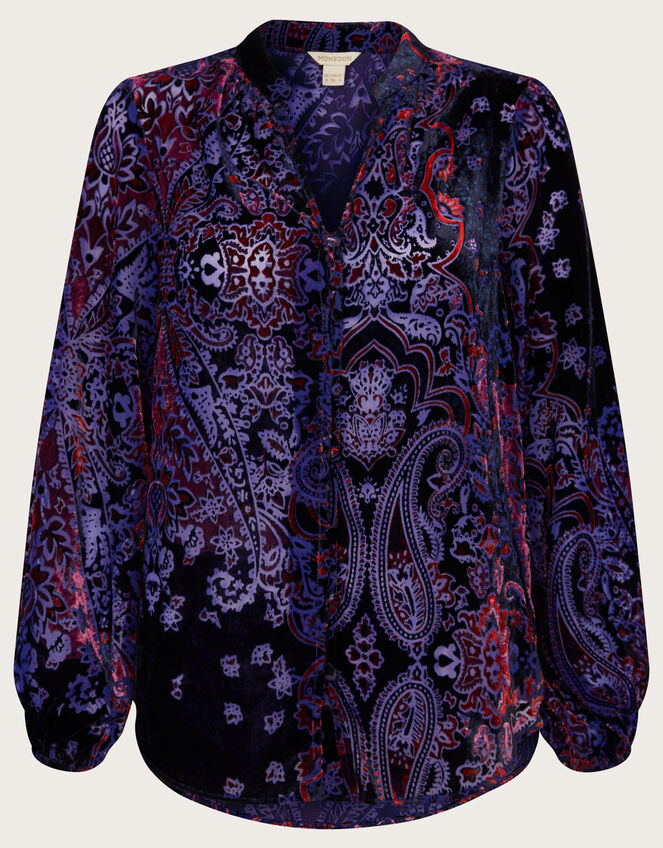 Paisley Devore Blouse, Purple (PURPLE), large