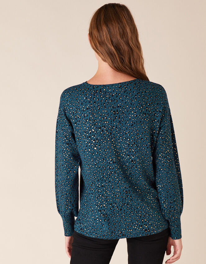 Foil Animal Print Jumper with Sustainable Viscose, Teal (TEAL), large