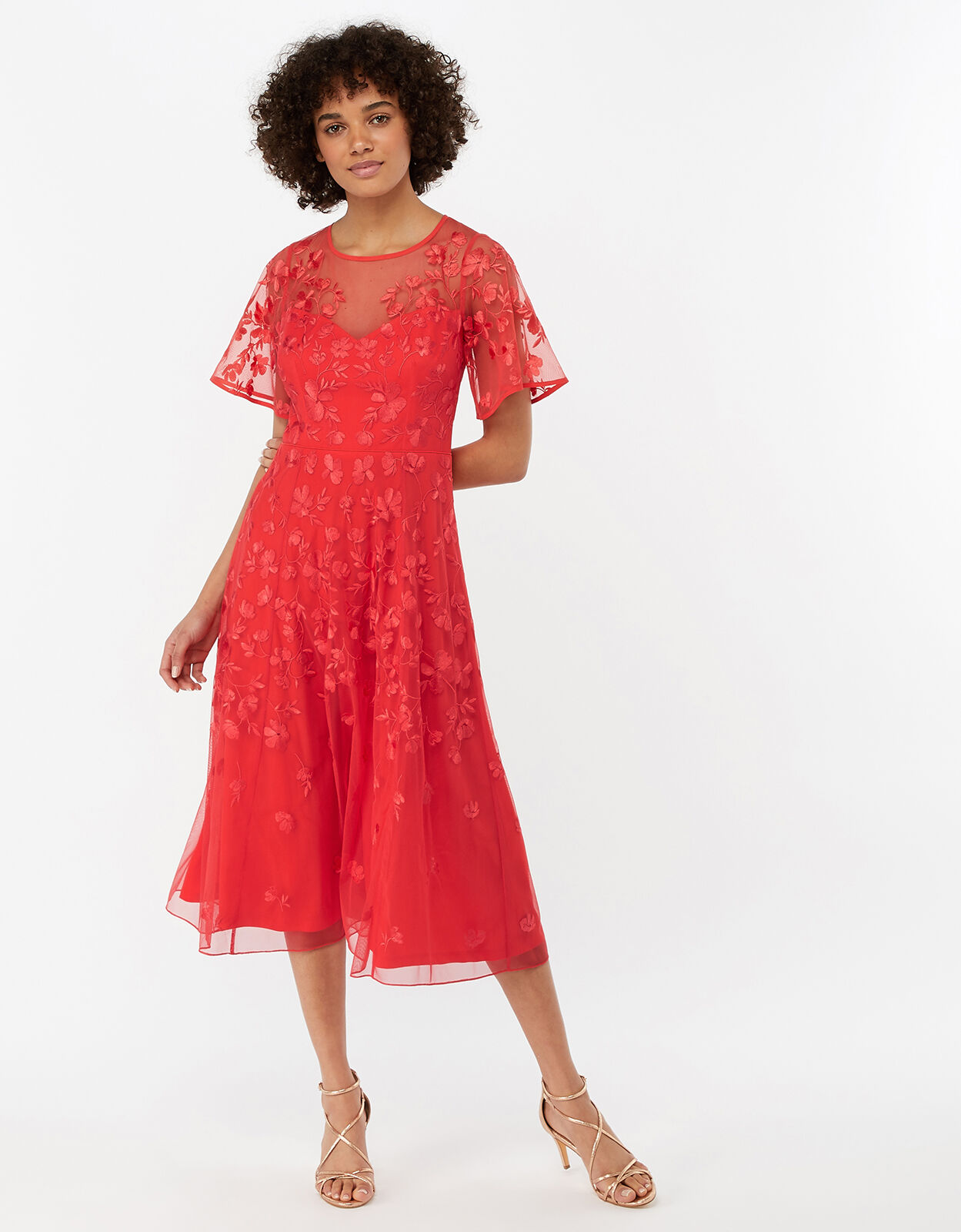 Racquelle Floral Embroidered Dress Red Evening Dresses Monsoon Global