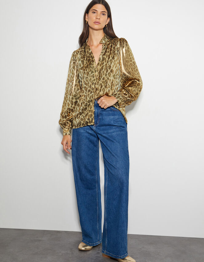 Lena Leopard Print Blouse, Gold (GOLD), large