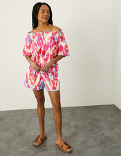 Ikat Print Bardot Off-Shoulder Top, Pink (PINK), large