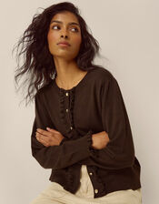 Ruby Frill Cardigan, Brown (CHOCOLATE), large
