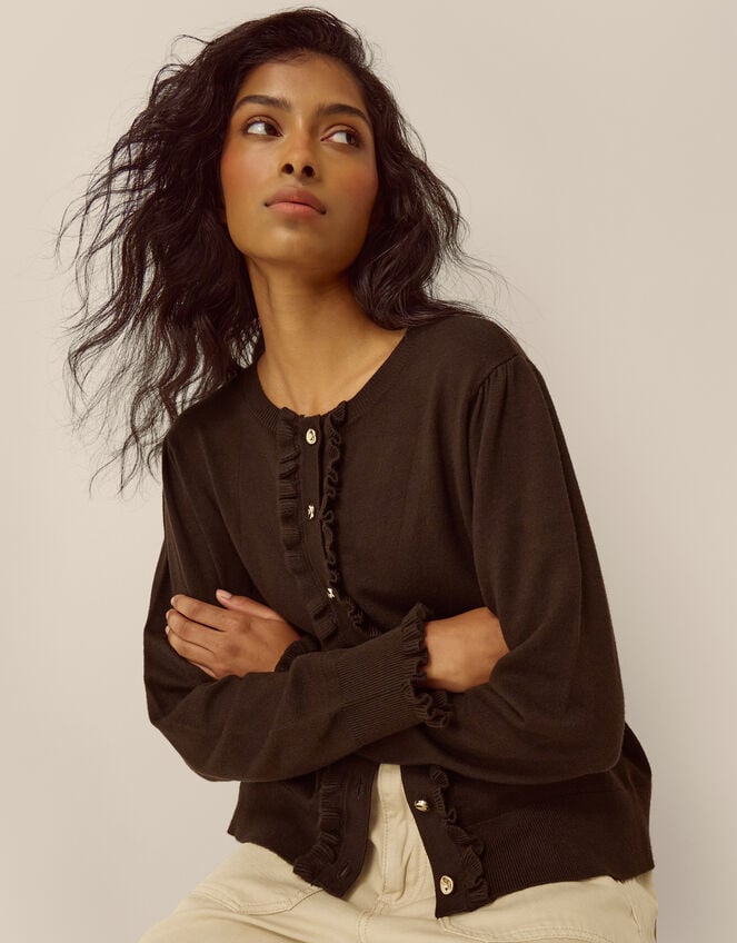 Ruby Frill Cardigan, Brown (CHOCOLATE), large