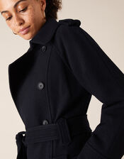 Double-Breasted Trench Coat in Wool Blend, Blue (NAVY), large