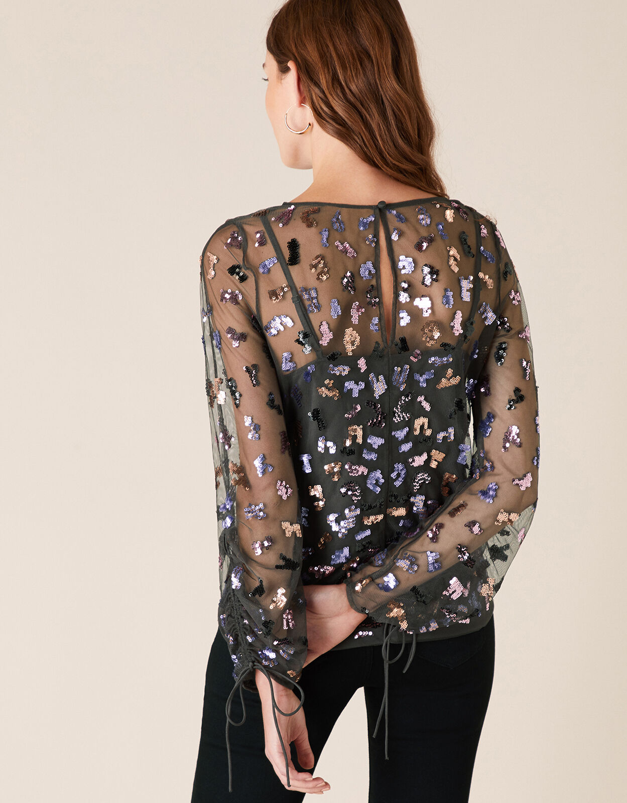 Eugiene Sequin Long Sleeve Top Grey Blouses Shirts Monsoon