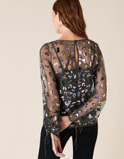 Eugiene Sequin Long Sleeve Top, Grey (CHARCOAL), large
