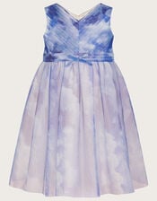 Baby Cloud Print Glitter Dress, Blue (BLUE), large