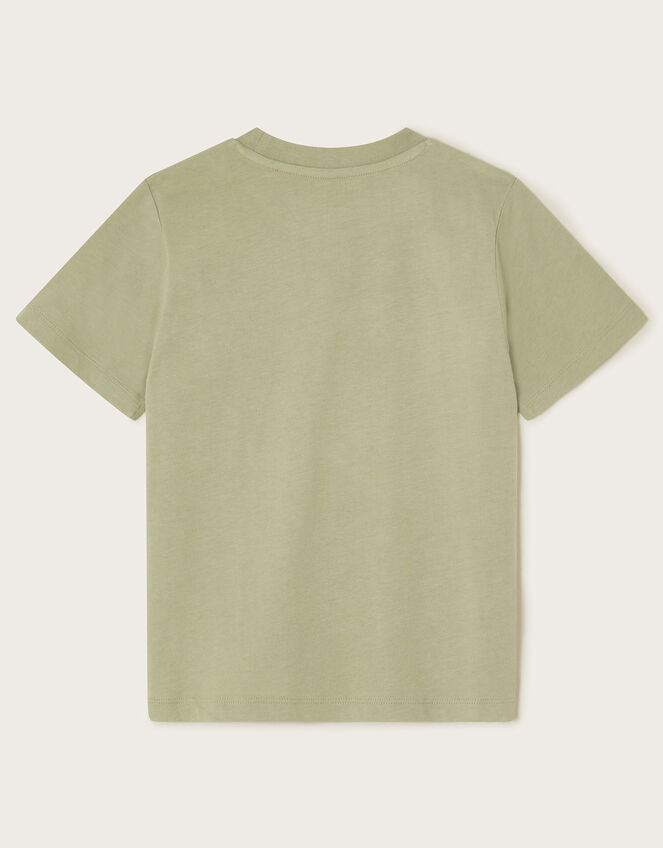 Lizard Embroidered Cotton T-Shirt, Green (KHAKI), large