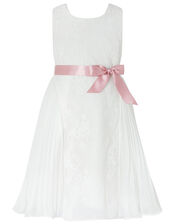 Khloe Lace and Pleated Chiffon Dress, Ivory (IVORY), large