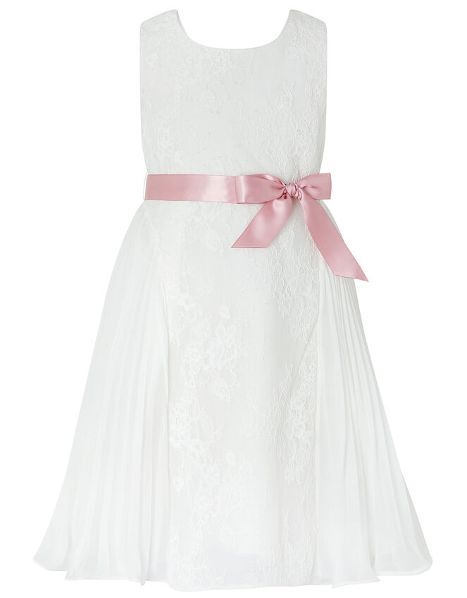 Khloe Lace and Pleated Chiffon Dress, Ivory (IVORY), large