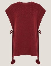 Coco Sleeveless Cable Knit Poncho, Red (BURGUNDY), large