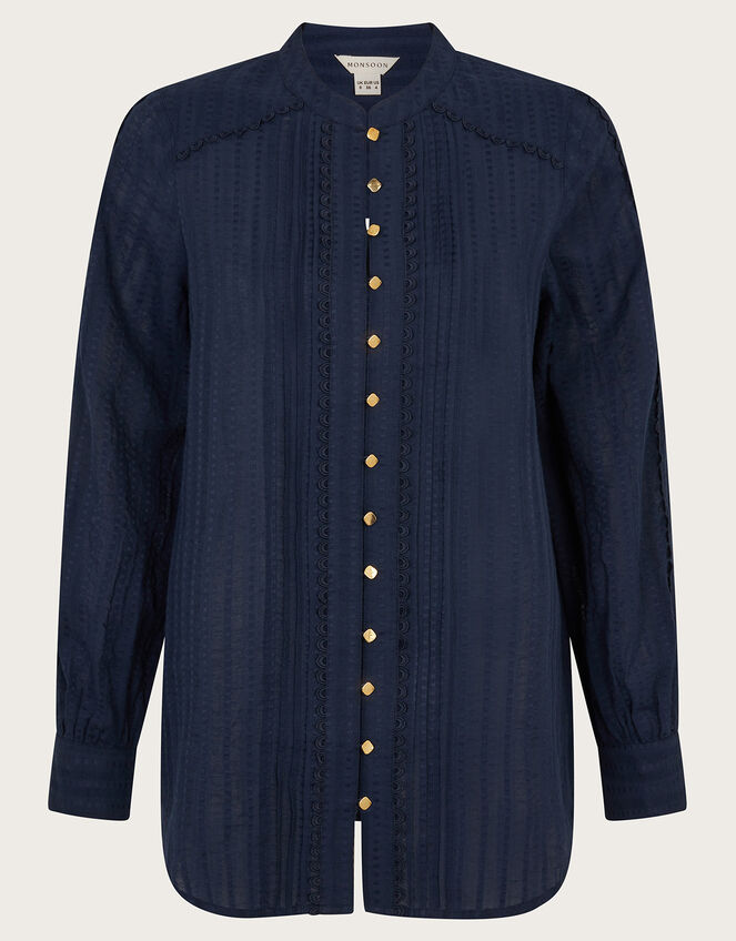 Evelyn Scallop Shirt, Blue (NAVY), large