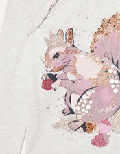 Glitter Squirrel Long Sleeve Top, Grey (GREY), large